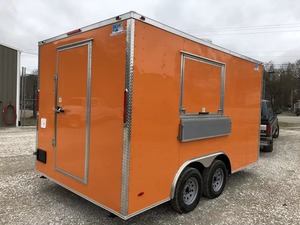 <b>Orange</b> Mobile Food Trailer Stainless Steel Food Truck Trailer Dual Axle Mobile Kitchen for Catering - Product Image 5