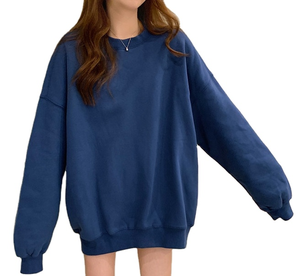 เสื้อสเวตเชิ้ตสีพื้นแบบกำหนดเอง ทรงหลวม สไตล์ลำลอง เสื้อฮู้ดดี้คอกลมสำหรับผู้หญิง - Product Image 1