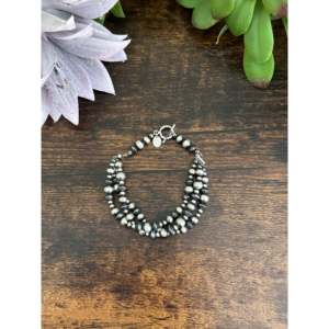 Navajo Strung <b>Sterling</b> <b>Silver</b> Graduated Beaded 3 Strand <b>Bracelet</b> - Product Image 1