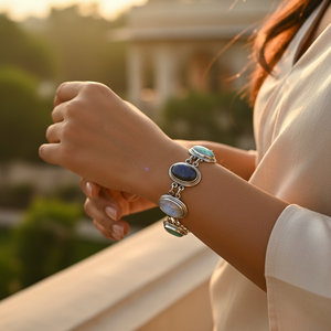 925 Silver <b>Gemstone</b> <b>Bracelet</b> for Women Rhodium Plating Diamond Pearl Floral Pattern Religious Style Charm Gift for Women - Product Image 1