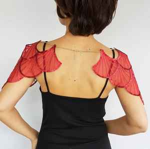 Cape rouge en polyester style preppy haute couture avec perles de cristal, écharpe de soirée unique faite à la main pour femmes adultes, tenue de club ODM - Product Image 6