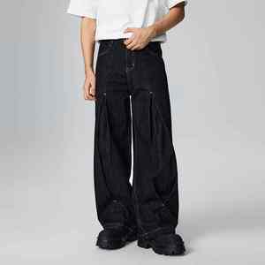 Taille moyenne hommes Denim pantalon en vrac approvisionnement jambe droite à la mode pantalon coton tissu avec fermeture à glissière et cinq poches - Product Image 4