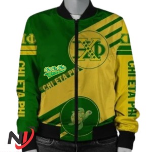 Veste de baseball personnalisée de haute qualité Chi Eta Phi Sorority | Bomber universitaire à deux couches avec doublure orange et imprimé audacieux - Product Image 3