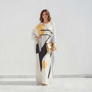 Robe maxi kaftan tie-dye pour femmes, coupe ample, longueur au sol, naturelle, élégante, modeste, mode, vêtements de villégiature - Product Image 1