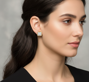 ต่างหูแบบติดหูทรงสี่เหลี่ยมประดับเพชรสองสีที่หรูหรา - เครื่องประดับแฟชั่นสำหรับผู้หญิงคุณภาพสูง - Product Image 2