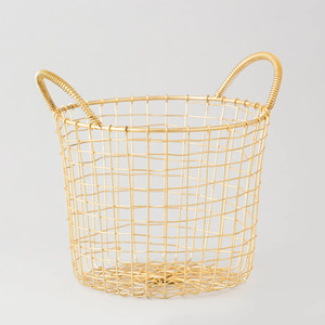 Handwoven Brass Wire <b>Mesh</b> Large Round <b>Basket</b> for Kitchen & Living Room Tabletop Decoration Gold Storage <b>Baskets</b> - Product Image 2