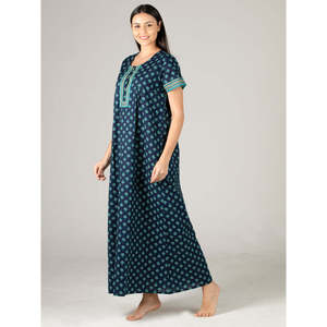 Woven Cozy Women's Maxi <b>Nighty</b> Sleepwear #100% Cotton Super Soft & Comfortable Elastic Waist & <b>Button</b> Closure - Product Image 6