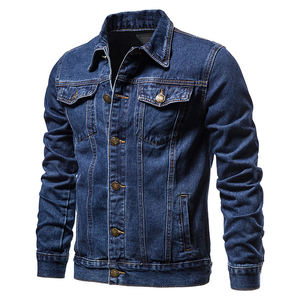 Veste en jean classique pour homme pour un usage décontracté Tissu en jean brut Bleu foncé Veste en jean pour homme avec une finition durable et durable - Product Image 1