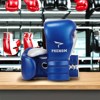Gants de boxe Phenom, bleu métallisé/argent, à lacets, pour sparring, logo personnalisé OEM, gants de boxe pour arts martiaux, gants de boxe pour adultes