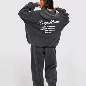 New Arrival Custom Logo Winter Hooded Solid Female Fleece <b>Sweat</b> Suit 2 Piece Pants Set Tracksuit for Women - Product Image 2