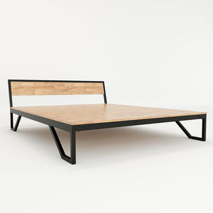 ROBO 160x200cm Industrial Modern Double <b>Bed</b> <b>Queen</b> <b>Size</b> Rubberwood with Iron Frame Assembly Required GN68019 - Product Image 3