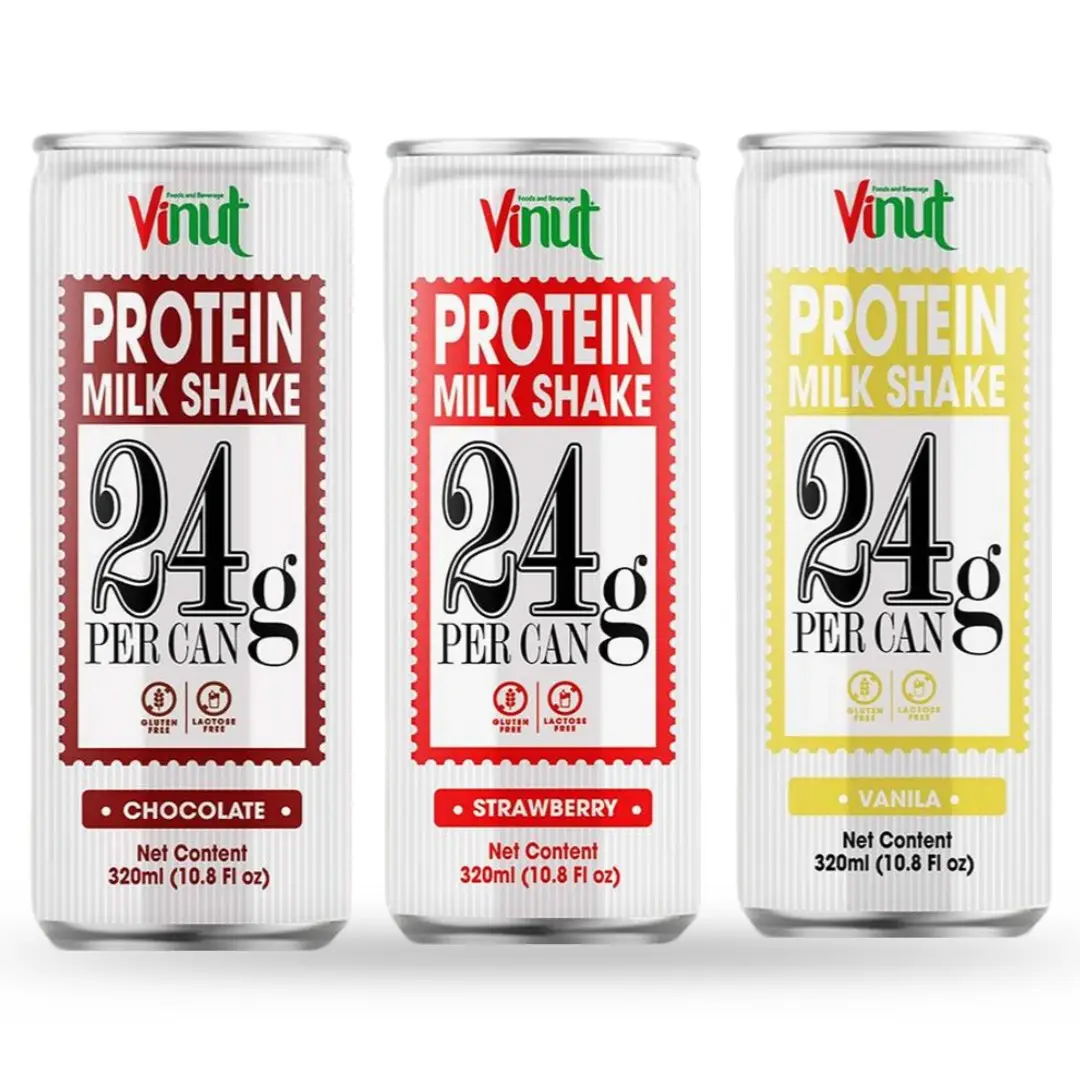 Milk Shake protéiné 5 saveurs-320ml, paquet de 24 VINUT, 15g de protéines, 0g de sucre ajouté, sans lactose, échantillon gratuit, fournisseurs en gros