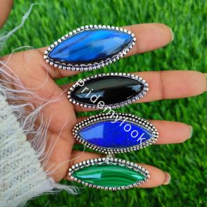 Nouvelle bague en argent sterling 925 avec pierres précieuses faite à la main Tendance Labradorite Lapis Lazuli Malachite Noir Onyx Marquise Cadeau de mariage - Product Image 4