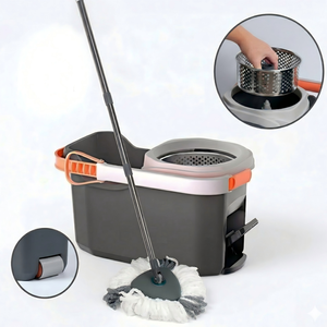 Holamopa Magic Spin Mop avec panier en acier inoxydable, ensemble serpillière essoreuse avec seau et roues à pédale pour un nettoyage facile des sols - Product Image 1