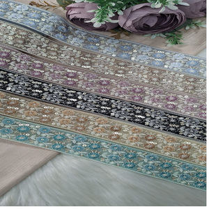 Lacets brodés floraux sur mesure en six couleurs pastel avec un travail de séquence de 1.75 pouces de largeur. - Product Image 5