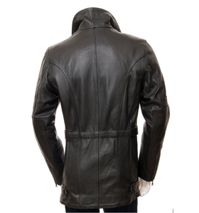 Abrigo largo de cuero de vaca genuino 100% de alta calidad Casual para hombres bolsillos con cremallera con viscos transpirables forro de satén de talla grande - Product Image 6