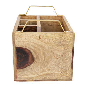 Organisateur de couverts en bois moderne avec poignées en laiton, boîte de rangement de cuisine multifonctionnelle durable pour table à manger et utilisation en restaurant - Product Image 5