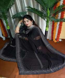 Vente en gros fabrication georgette miroir travail saree femmes portent sari avec chemisier pièce indien adultes inde et pakistan soutien 500 apparelgarment - Product Image 3