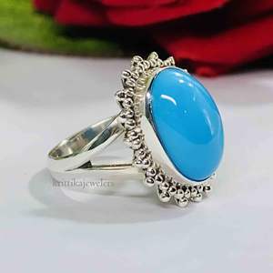 Haute qualité 925 argent Sterling indien bague de mariage Style classique fait à la main ovale coupe Turquoise pierre précieuse lunette réglage fête - Product Image 2