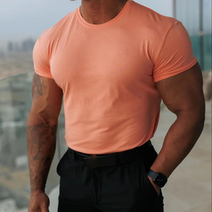 Nuevo diseño Stock camiseta melocotón bambú cuello redondo gimnasio hombres camiseta algodón transpirable Tonal bordado personalizado Logo camiseta para hombres - Product Image 1