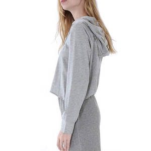 Sudadera Formal Gris de Punto para Mujer, 100% Algodón, Manga Larga, Asimétrica, con Cremalleras, Patrón Geométrico, Transpirable, para Verano - Product Image 2