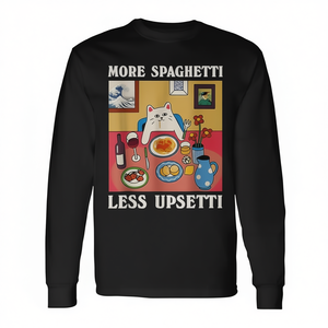 T-shirt a maniche lunghe con citazione di un simpatico gatto: Più spaghetti, meno stress - T-shirt promozionale - Product Image 3
