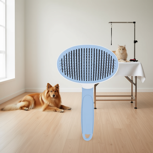 Brosse ovale autonettoyante à picots fins pour chien et chat, avec manche monocolore, pour l'élimination des poils morts – Vente en gros pour fabricants de produits de toilettage pour animaux - Product Image 3