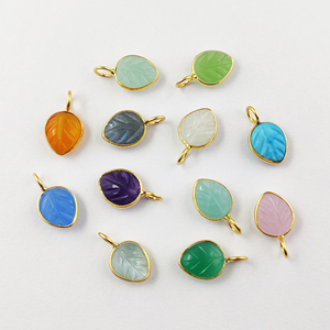 Gema azul turquesa, hoja tallada de 10x8mm, Plata de Ley 925, juego de bisel dorado Vermeil, colgante de plata 925 con piedras preciosas - Product Image 3