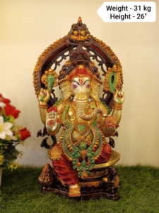 Custom Made Brass Hand Painted Ganesh Idols for <b>Home</b> <b>Temples</b> and <b>Home</b> Decoration Stores - Product Image 4