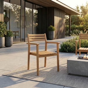Fauteuil d'extérieur en bois de teck naturel à lattes, chaise de salle à manger en bois pour patio, mobilier de décoration de salle, design artistique pur - Product Image 4