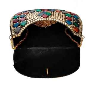 Elegant Style fashionable Women's Metal Clutch <b>Bag</b> Purse Silver Stud And Multicolour Floral Design <b>crossbody</b> Purse At Best Price - Product Image 6