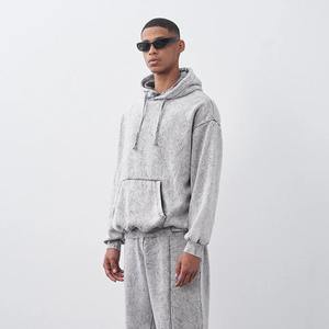 Venta al por mayor de la mejor calidad de los hombres de lavado ácido traje de sudor conjunto de Streetwear Vintage desgastado 2 uds chándal conjunto de los hombres Sudadera con capucha - Product Image 2