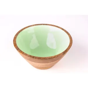 Green Meena Work Handmade Top Quality Round Wood Kitchenware Utensils Restaurant Food Dessert Snacks Dtaes Bowl