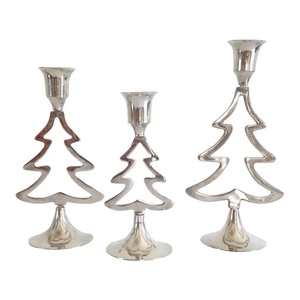 Ensemble fait main de haute qualité de 3 bougeoirs en aluminium en forme d'arbre brillant pour centre de table de Noël - Product Image 1