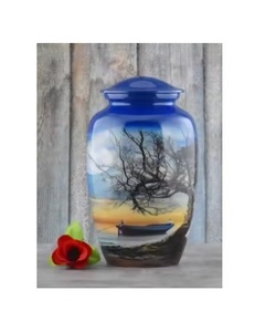 Urne funéraire en aluminium écologique de taille réelle avec conteneur commémoratif durable au design Art déco pour adultes - Product Image 1