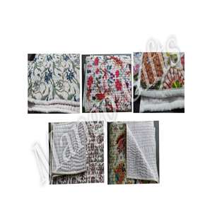 Mantas Reversibles de Algodón Indio Kantha de 60 x 90 Pulgadas Aproximadamente, Edredón Bordado con Parches para Uso en la Cama del Hogar, Juego de 5 Piezas - Product Image 1