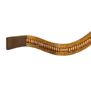Dernière conception meilleure vente 3 rangées de cristaux dorés et de perles strass bling de styliste fait à la main en cuir marron bande de sourcil de cheval - Product Image 1