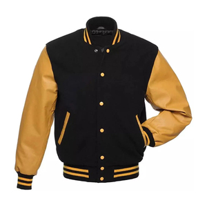 Blouson universitaire en toile style vintage avec doublure matelassée, fermeture éclair, manches contrastantes brodées, col montant, mode hiver - Product Image 5