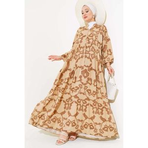 Robe en viscose manches chauve-souris à motifs Beige Marron - Product Image 2