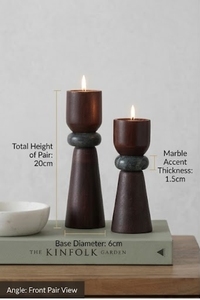 Candelero de Madera con Forma Cónica y Acento de Mármol, Base de 6 cm, Decoración para el Hogar - Product Image 3