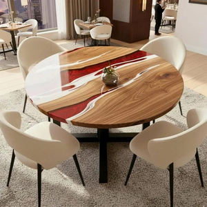 Table basse en bois et résine époxy rouge et blanc sur mesure, bord vif, art artisanal, The Royal Flow - Product Image 2