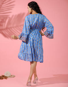 Vestido de falda corta con volantes y manga larga con estampado de Lurex de viscosa elegante y dulce para niñas y mujeres - Product Image 4