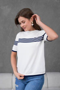 เสื้อถักแขนสั้นคอกลมสำหรับผู้หญิงเสื้อยืดเสื้อถักลายทางระบายอากาศได้ดีมีสไตล์สวมใส่สบาย - Product Image 3