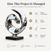 Sculpture d'anneau abstraite personnalisée en acier inoxydable plaqué argent poli miroir pour Jardin, Hôtel, Place, Aménagement paysager d'entreprise