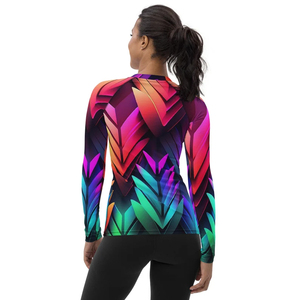 Top vente femmes Spandex Nylon Rash Guard chemises Sublimation personnalisée imprimé partout col rond manches longues Rash Guards vente - Product Image 4
