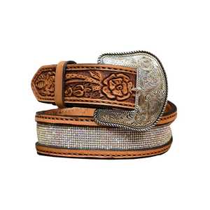 Ceinture Western en Cuir Pleine Fleur Bling Bling Style Cowgirl – Cuir de Vachette Premium avec Motifs Perlés Personnalisés – Ceintures de Luxe Prêtes à l'Expédition Unisexe - Product Image 4