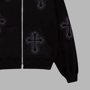 Proveedor directo de fábrica, transpirable, de secado rápido, sudaderas con cremallera de diamantes de imitación para hombres, sudaderas con cremallera hechas a medida, sudaderas con diamantes de imitación para hombres - Product Image 3