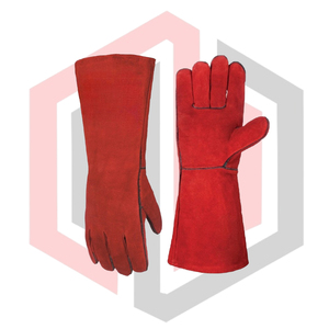 Red Welding Heat-Resistant Anti-Static Tear-Resistant Leather Welding Gauntlet <b>Gloves</b> 7 oz 16INCH Knit Wrist <b>Silicone</b>-free - Product Image 4