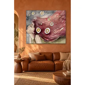 Fida Girl avec des cheveux bordeaux dansant au vent, impression sur toile aquarelle - Product Image 2