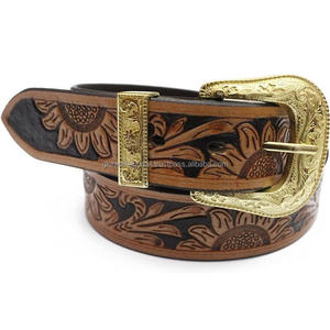 Ceinture d'outillage à la main en cuir occidental cousu solide OEM ceinture de cow-boy en cuir à motif occidental floral en relief haute finition toutes tailles - Product Image 4